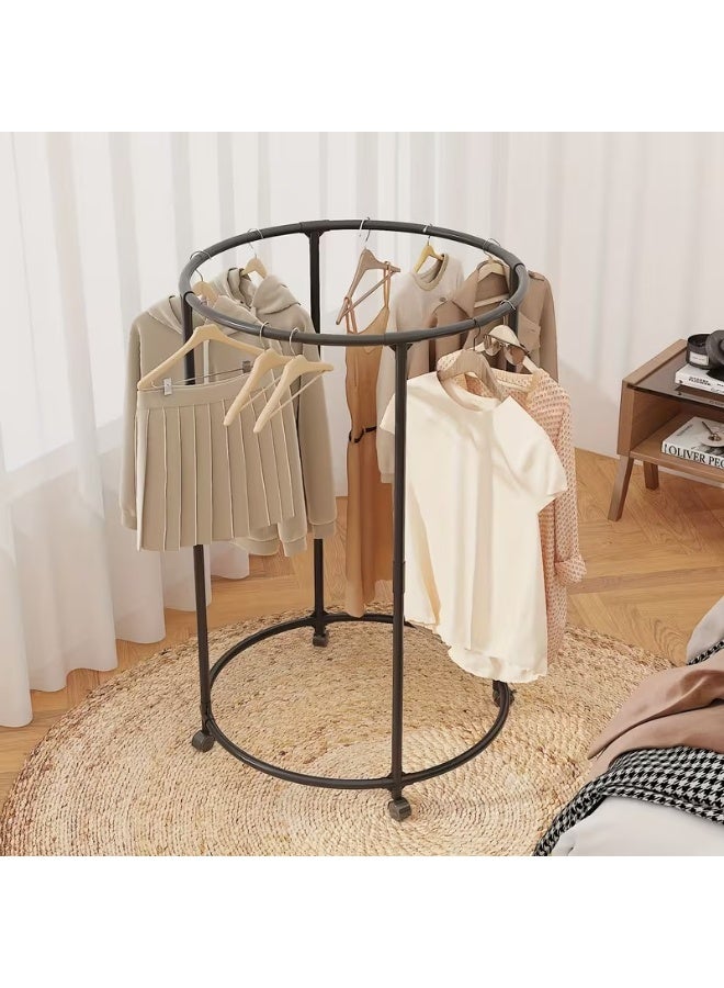 هابي هوم ستاند ملابس دائري متحرك بعجلات – شماعة ملابس معدنية قائمة بذاتها بزاوية دوران 360 درجة – منظم ملابس أرضي متعدد الاستخدامات للمنازل والمحلات التجارية والبوتيكات – تصميم عملي بثبات عالي وقدرة تحمل قوية وسهل التركيب - Image 3